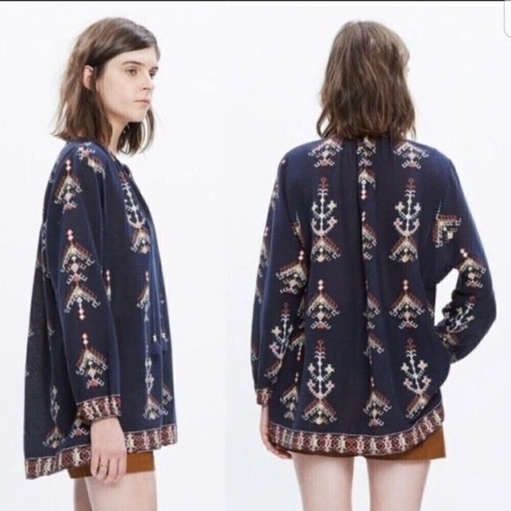 MADEWELL Popover Navy Folkstitch Printed Tunic 